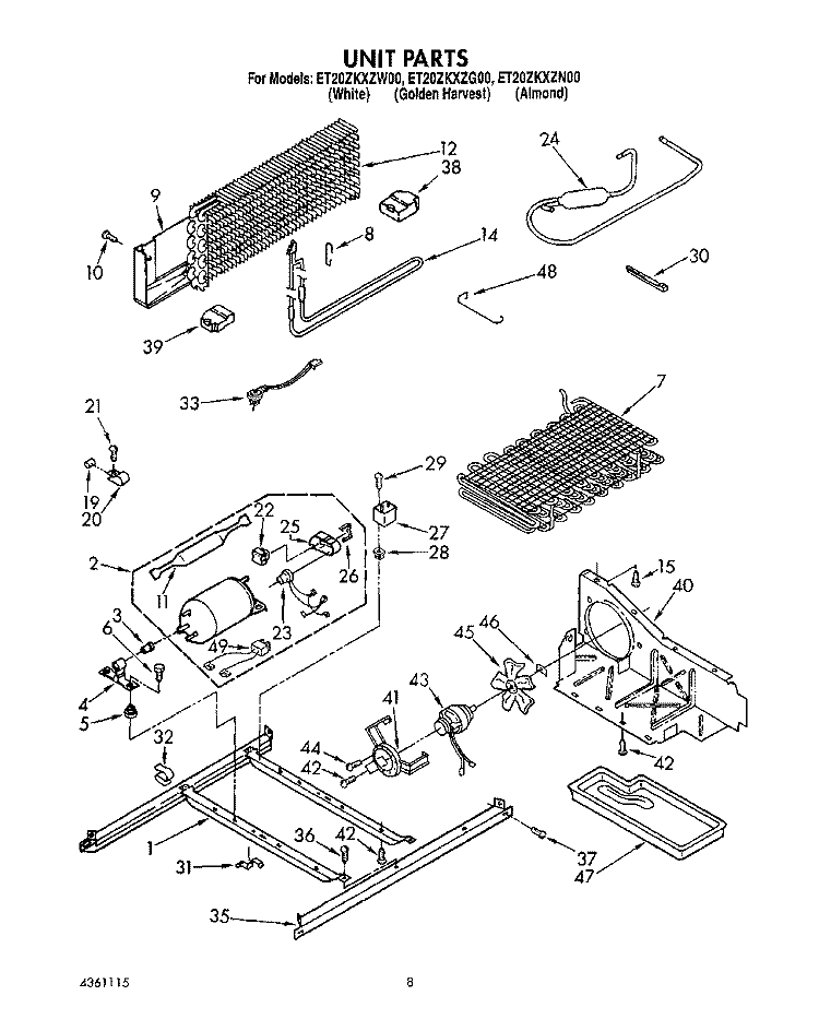 UNIT Diagram and Parts List for ET20ZKXZN00  Whirlpool Refrigerator