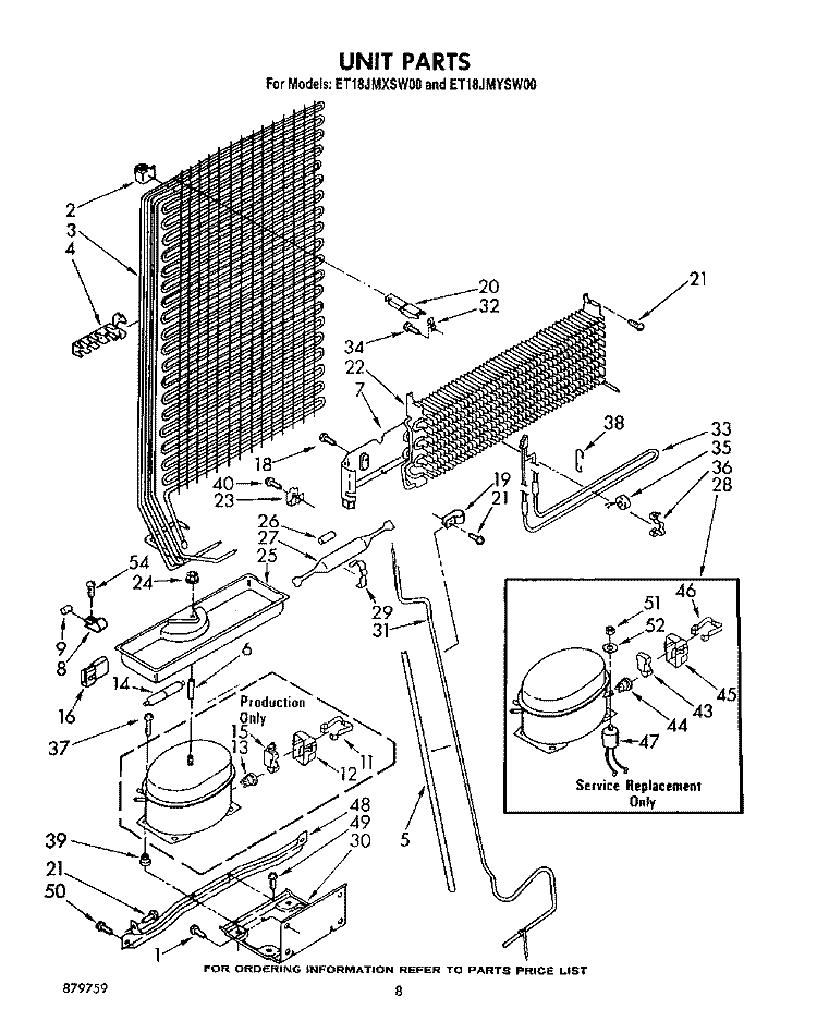 UNIT Diagram and Parts List for ET18JMYSN00  Whirlpool Refrigerator