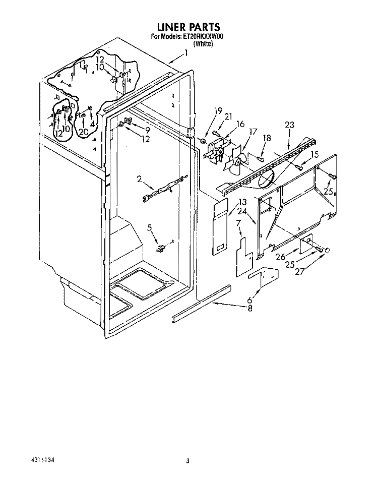 LINER Diagram and Parts List for ET20RKXXW00  Whirlpool Refrigerator