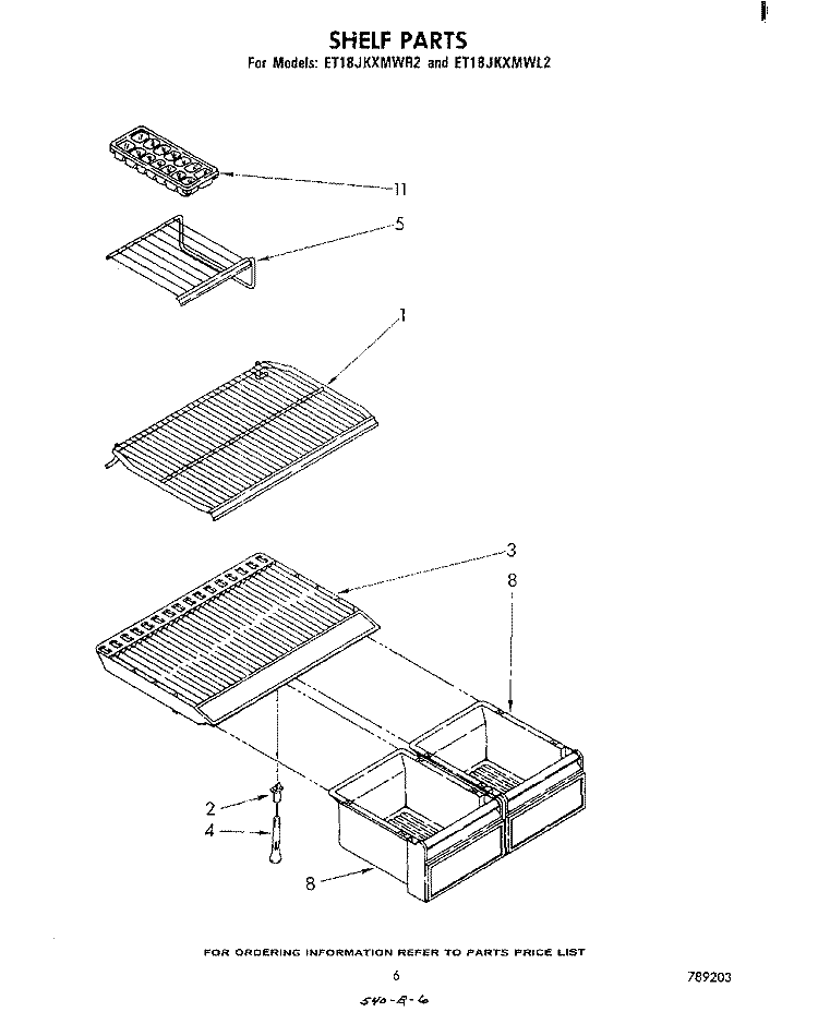 SHELF Diagram and Parts List for ET18JKXMWR2  Whirlpool Refrigerator