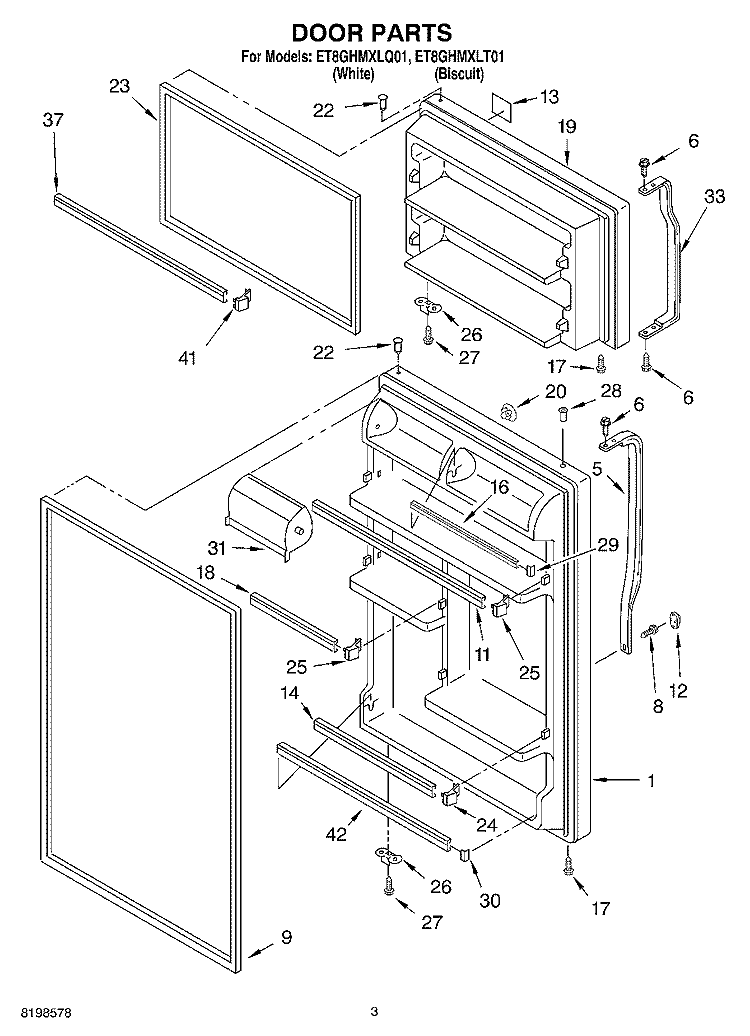 DOOR PARTS Diagram and Parts List for ET8GHMXLQ01  Whirlpool Refrigerator
