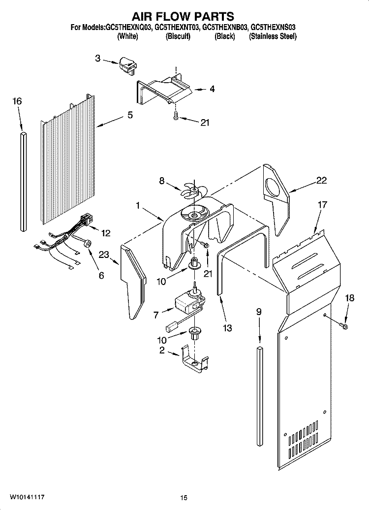 AIR FLOW PARTS Diagram and Parts List for GC5THEXNB03  Whirlpool Refrigerator