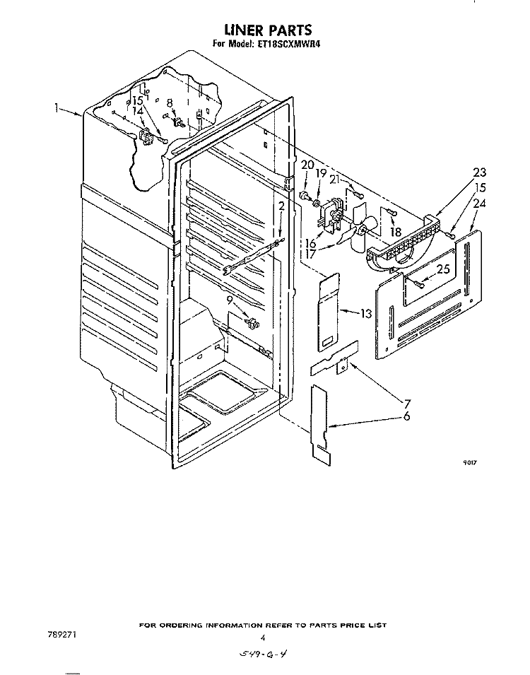 LINER Diagram and Parts List for ET18SCXMWR4  Whirlpool Refrigerator