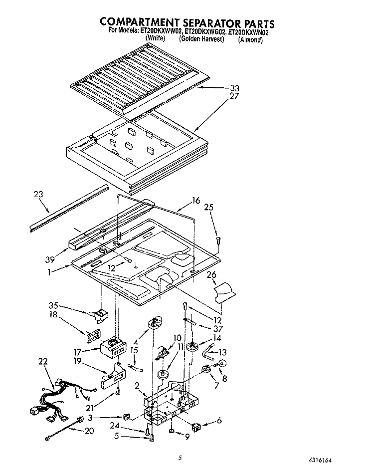 COMPARTMENT SEPARATOR Diagram and Parts List for ET20DKXWN02  Whirlpool Refrigerator