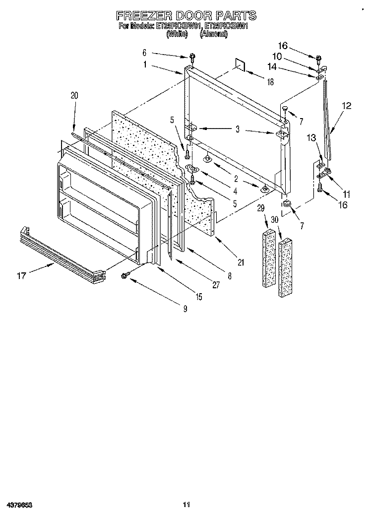 FREEZER DOOR Diagram and Parts List for ET25PKXBW01  Whirlpool Refrigerator