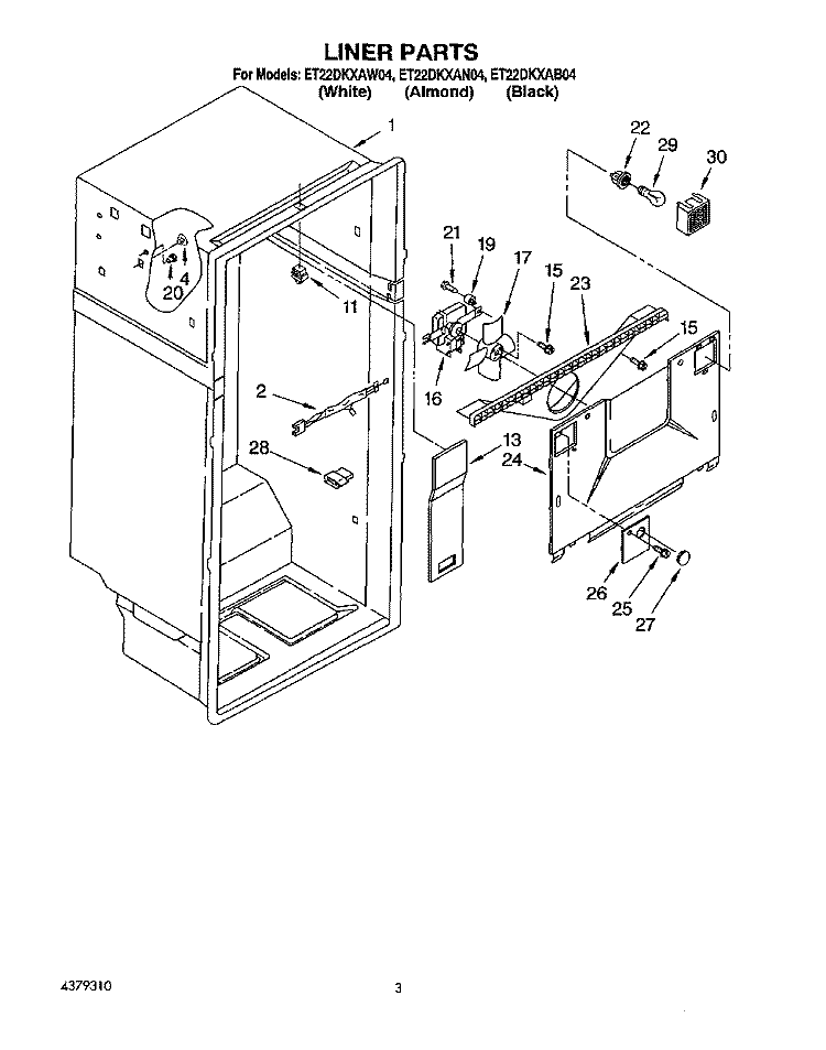 LINER Diagram and Parts List for ET22DKXAB04  Whirlpool Refrigerator