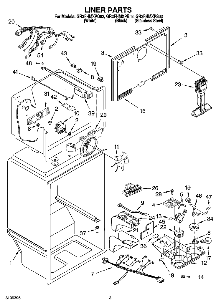 LINER PARTS Diagram and Parts List for GR2FHMXPB02  Whirlpool Refrigerator