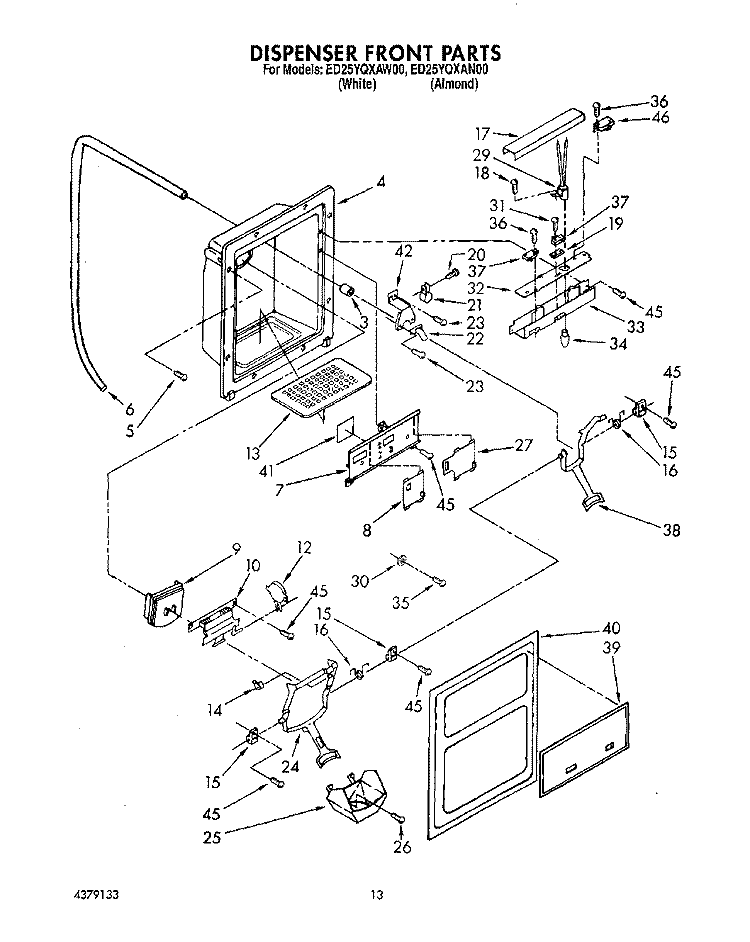 DISPENSER FRONT Diagram and Parts List for ED25YQXAW00  Whirlpool Refrigerator