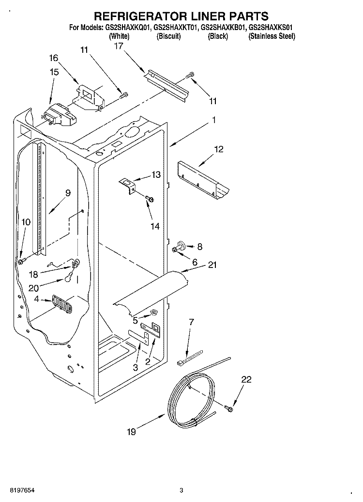 REFRIGERATOR LINER Diagram and Parts List for GS2SHAXKT01  Whirlpool Refrigerator