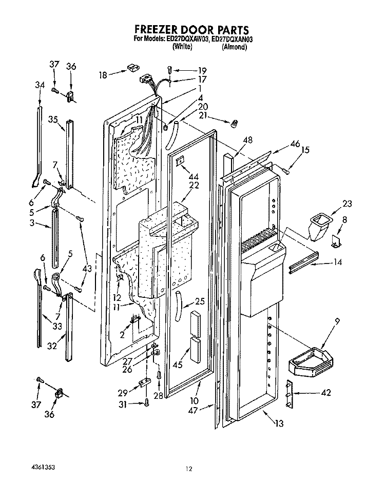 FREEZER DOOR Diagram and Parts List for ED27DQXAW03  Whirlpool Refrigerator