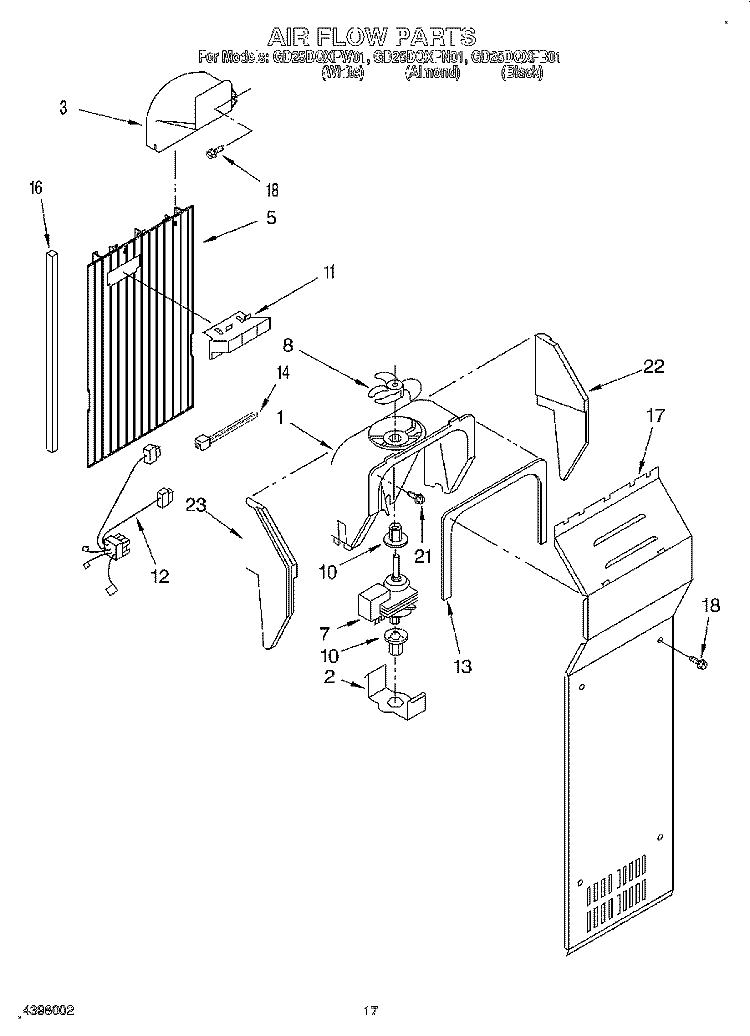 AIR FLOW Diagram and Parts List for GD25DQXFB01  Whirlpool Refrigerator
