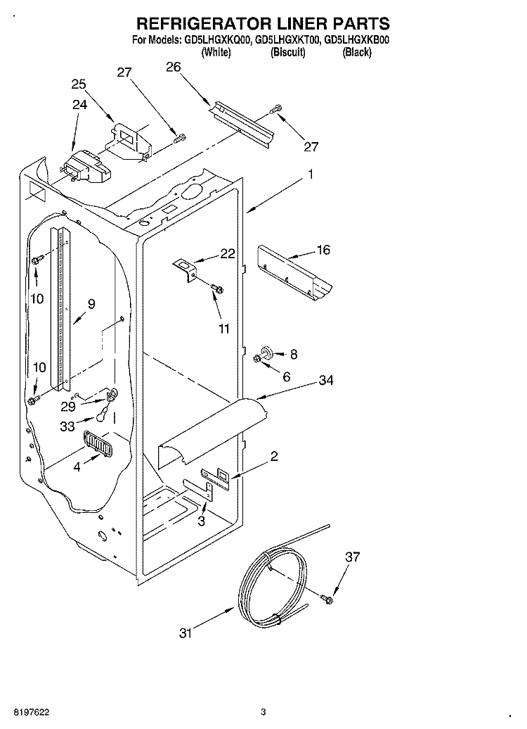 REFRIGERATOR LINER Diagram and Parts List for GD5LHGXKB00  Whirlpool Refrigerator