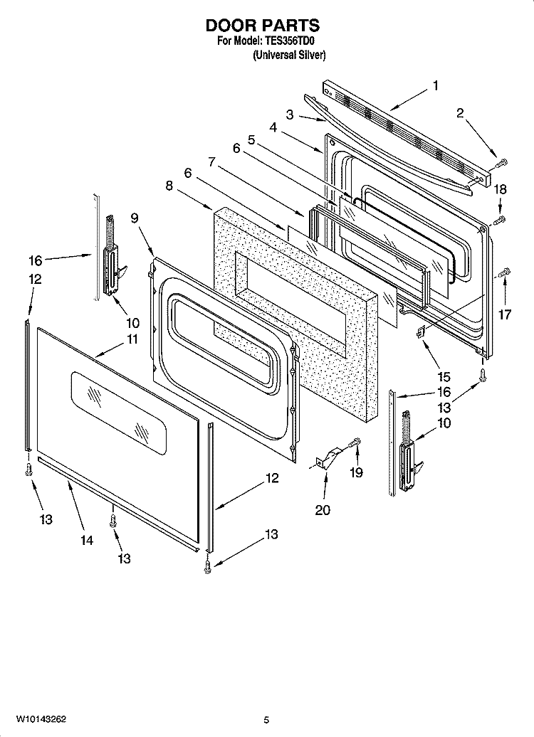 DOOR PARTS Diagram and Parts List for TES356TD0  Estate Range