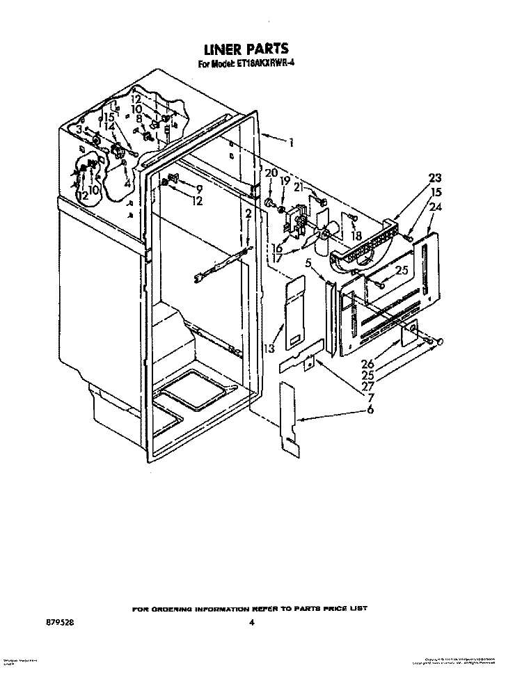 LINER Diagram and Parts List for ET18AKXRWR4  Whirlpool Refrigerator