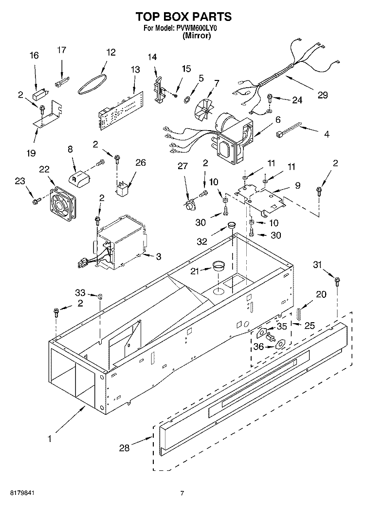 TOP BOX Diagram and Parts List for PVWM600LY0  Whirlpool Cabinet