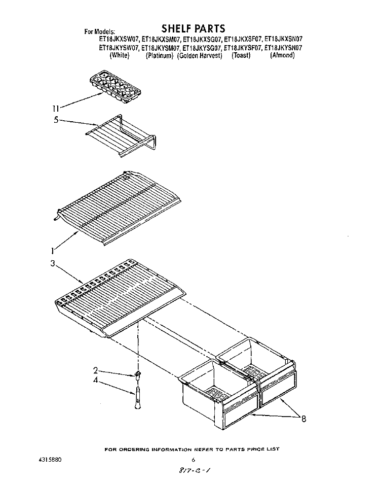 SHELF Diagram and Parts List for ET18JKYSF07  Whirlpool Refrigerator
