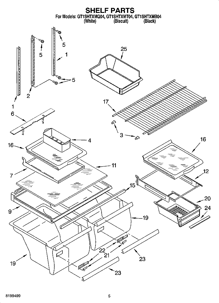 SHELF PARTS Diagram and Parts List for GT1SHTXMB04  Whirlpool Refrigerator