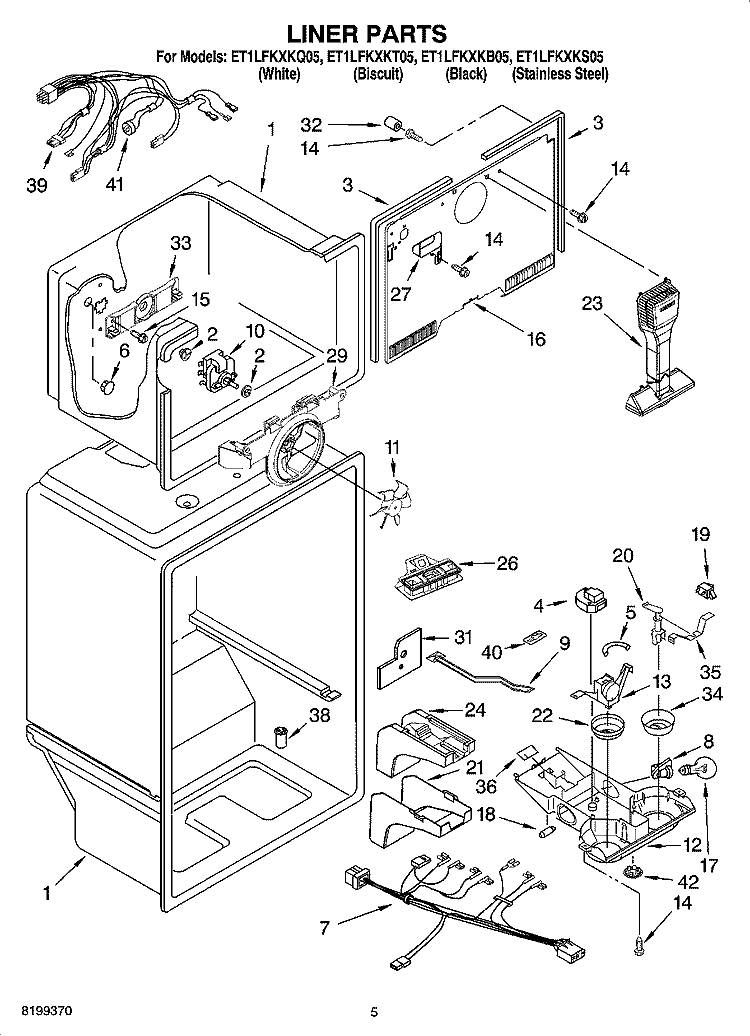 LINER PARTS Diagram and Parts List for ET1LFKXKT05  Whirlpool Refrigerator