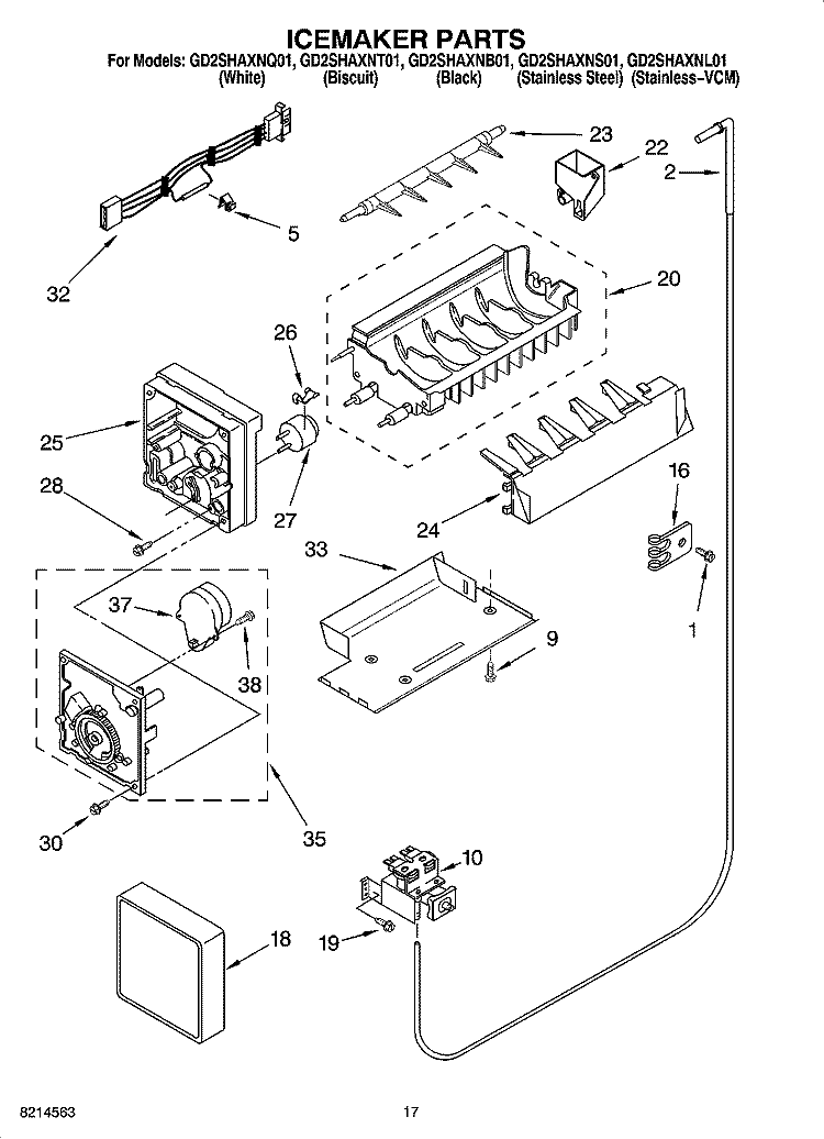 ICEMAKER PARTS Diagram and Parts List for GD2SHAXNL01  Whirlpool Refrigerator