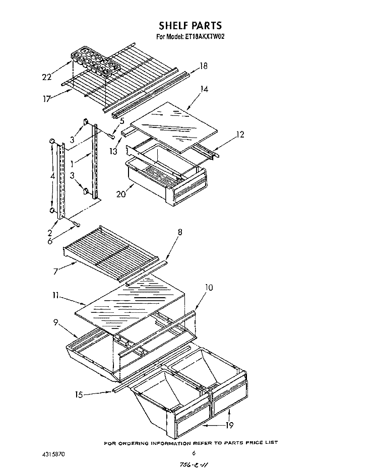 SHELF Diagram and Parts List for ET18AKXTF02  Whirlpool Refrigerator