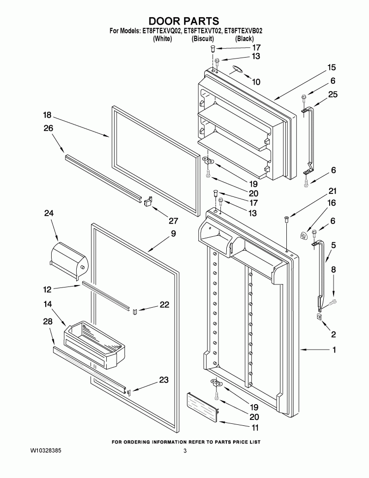 DOOR PARTS Diagram and Parts List for ET8FTEXVB02  Whirlpool Refrigerator