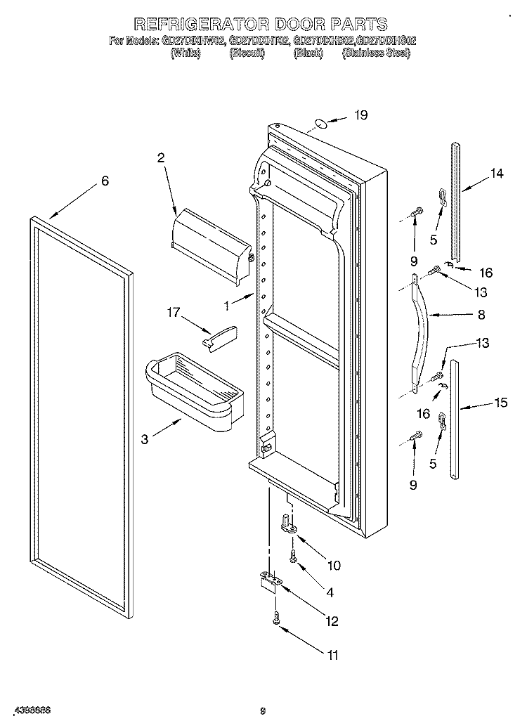 REFRIGERATOR DOOR Diagram and Parts List for GD27DIXHS02  Whirlpool Refrigerator