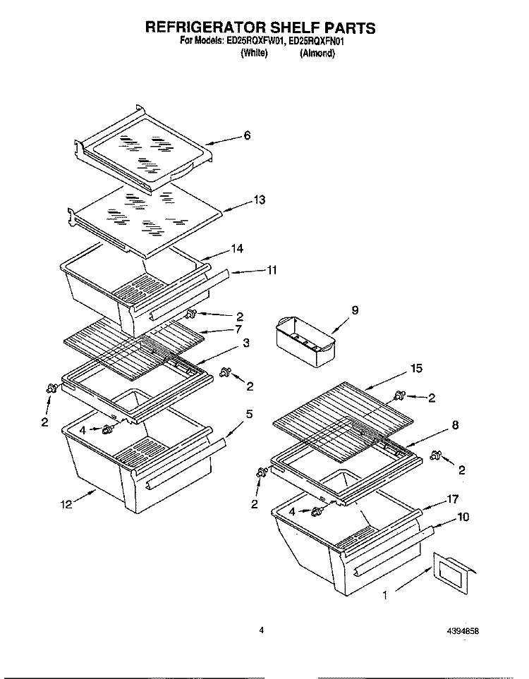 REFRIGERATOR SHELF Diagram and Parts List for ED25RQXFW01  Whirlpool Refrigerator