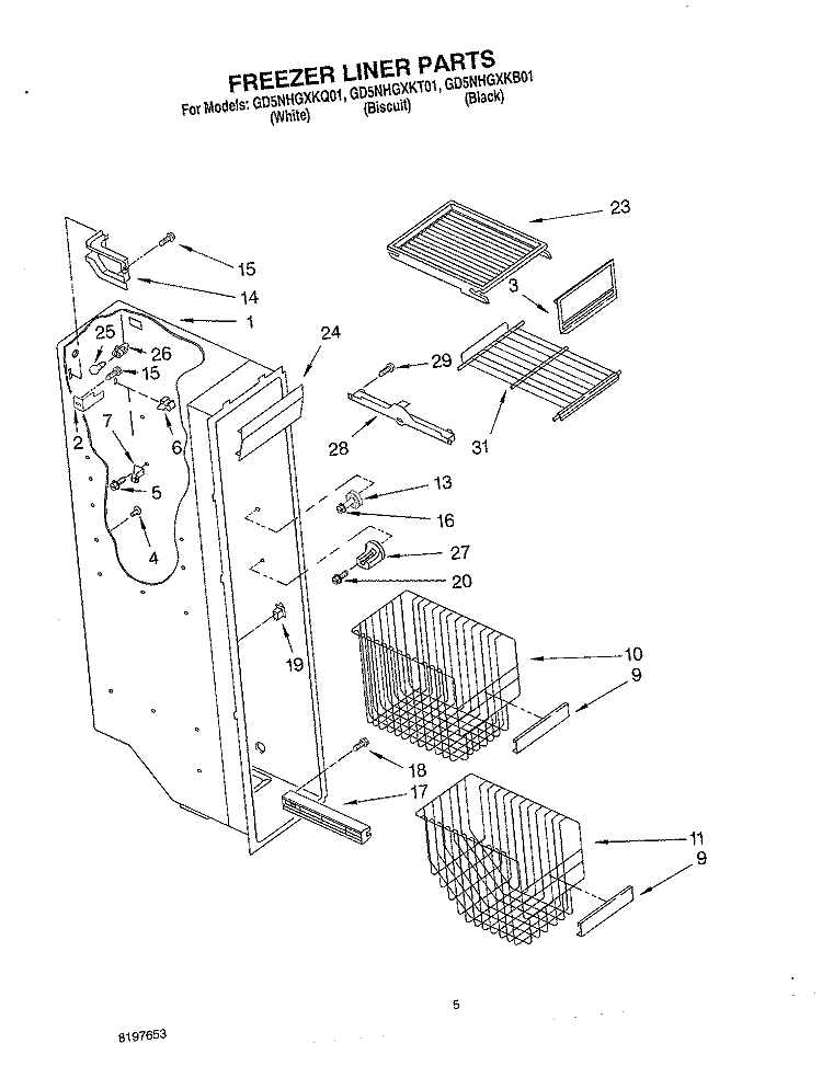 FREEZER LINER Diagram and Parts List for GD5NHGXKT01  Whirlpool Refrigerator