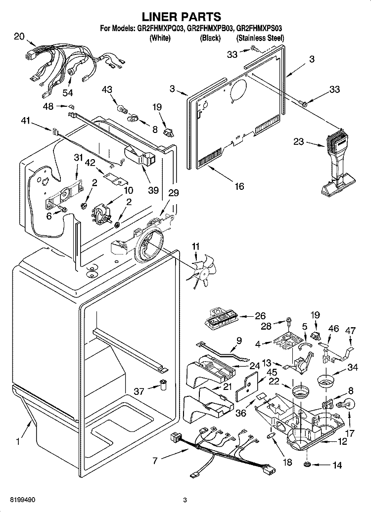 LINER PARTS Diagram and Parts List for GR2FHMXPB03  Whirlpool Refrigerator