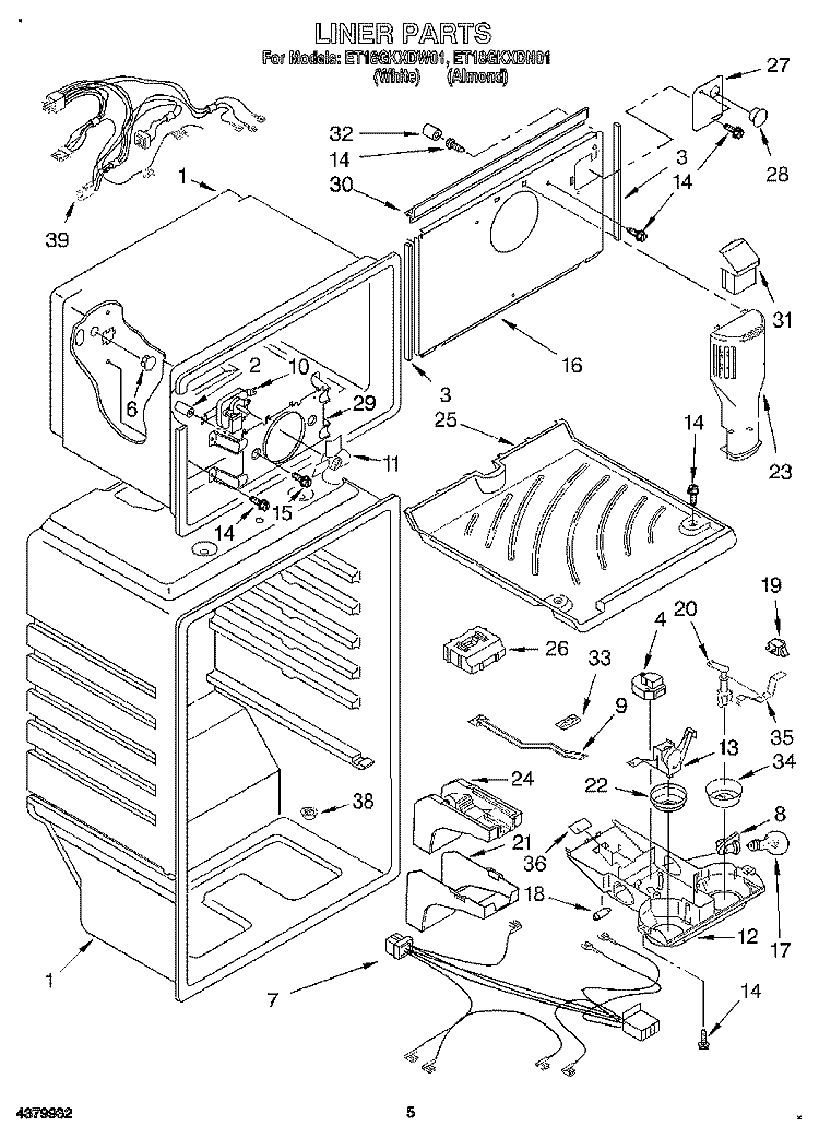 LINER Diagram and Parts List for ET18GKXDN01  Whirlpool Refrigerator