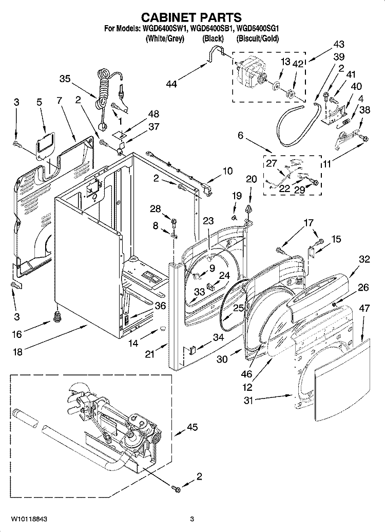 CABINET PARTS Diagram and Parts List for  Whirlpool Dryer