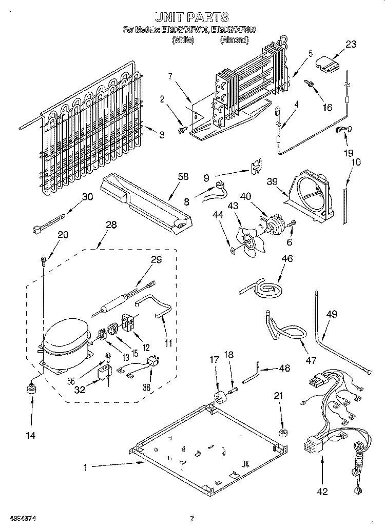 UNIT Diagram and Parts List for ET20GKXFN00  Whirlpool Refrigerator