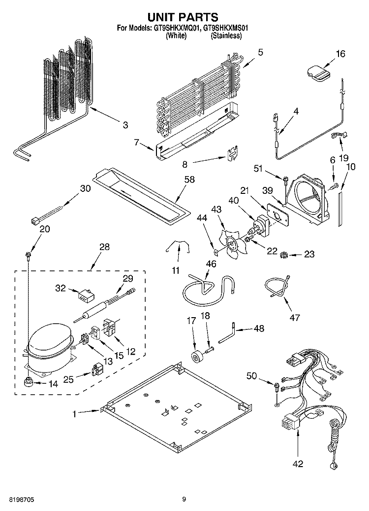 UNIT PARTS Diagram and Parts List for GT9SHKXMQ01  Whirlpool Refrigerator