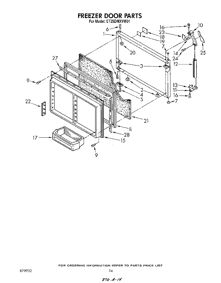FREEZER DOOR Diagram and Parts List for ET25DMXVF01  Whirlpool Refrigerator