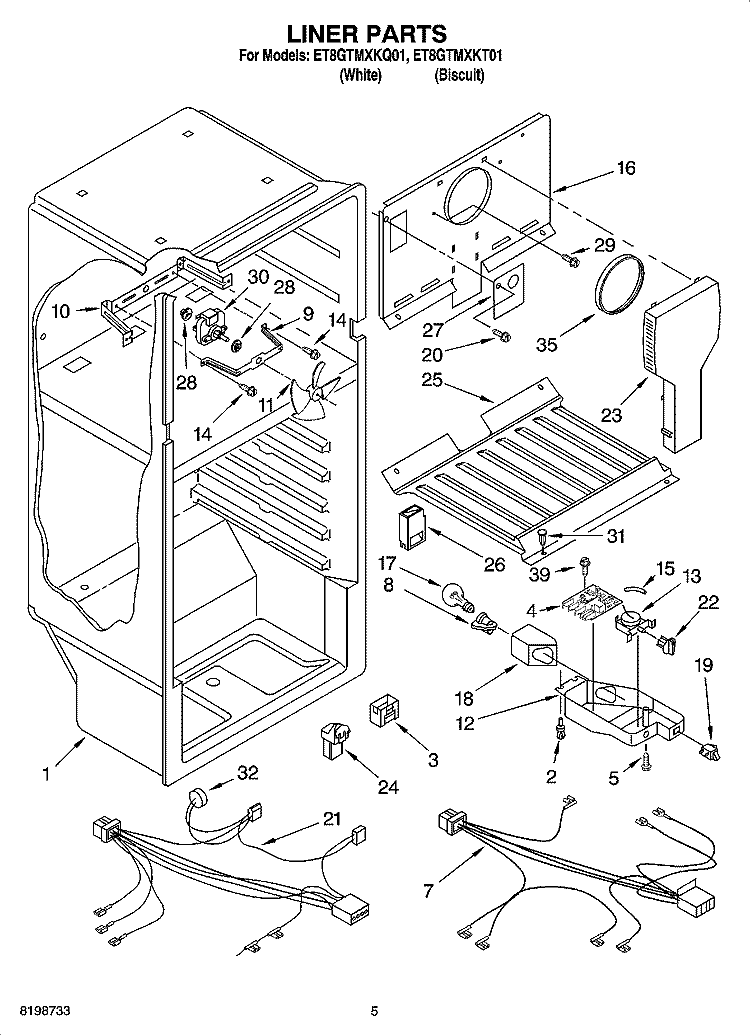 LINER PARTS Diagram and Parts List for ET8GTMXKQ01  Whirlpool Refrigerator