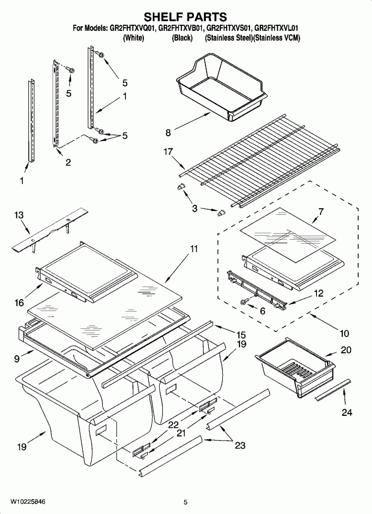 SHELF PARTS Diagram and Parts List for GR2FHTXVL01  Whirlpool Refrigerator