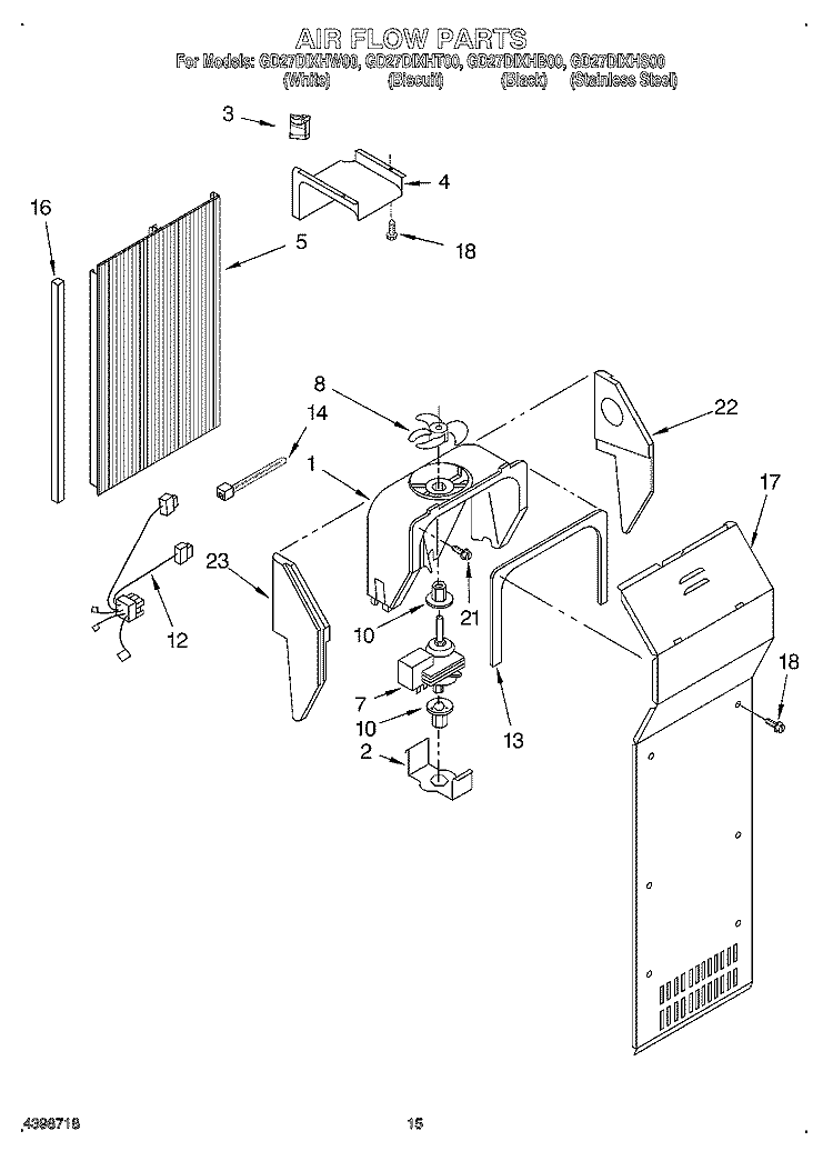 AIR FLOW Diagram and Parts List for GD27DIXHS00  Whirlpool Refrigerator