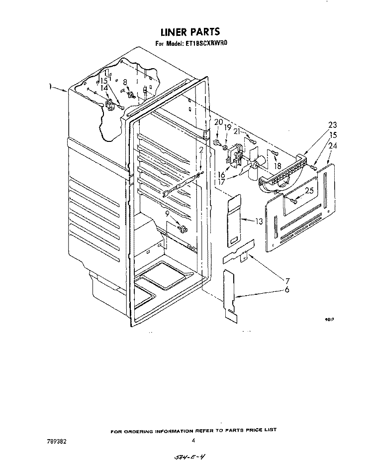 LINER Diagram and Parts List for ET18SCXRWR0  Whirlpool Refrigerator