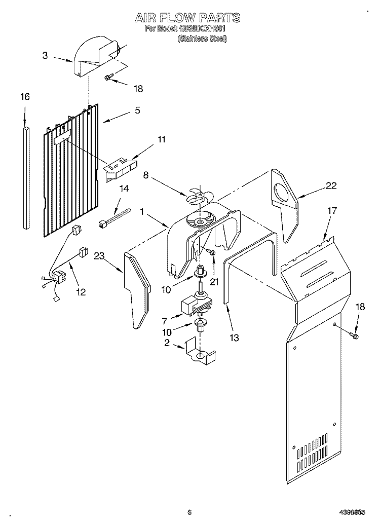 AIR FLOW Diagram and Parts List for GD25DCXHS01  Whirlpool Refrigerator