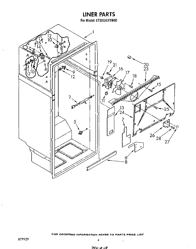 LINER Diagram and Parts List for ET20GKXTN00  Whirlpool Refrigerator