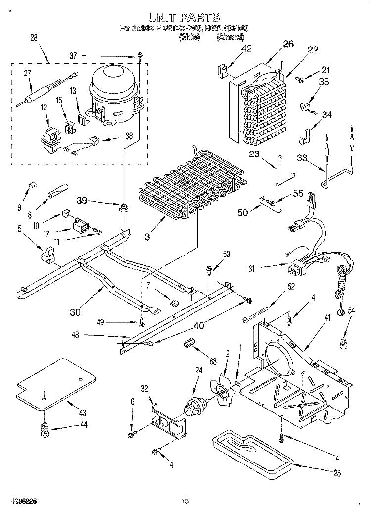 UNIT Diagram and Parts List for ED25TQXFW03  Whirlpool Refrigerator