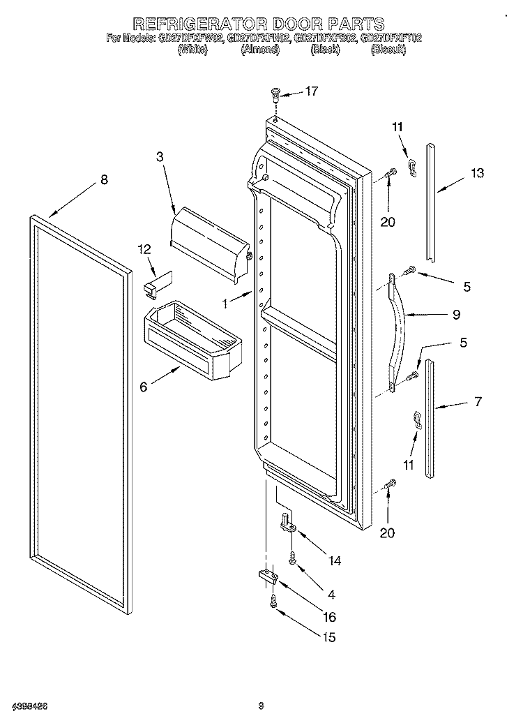 REFRIGERATOR DOOR Diagram and Parts List for GD27DFXFB02  Whirlpool Refrigerator