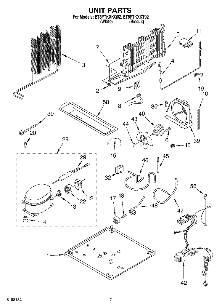 UNIT Diagram and Parts List for ET8FTKXKT02  Whirlpool Refrigerator
