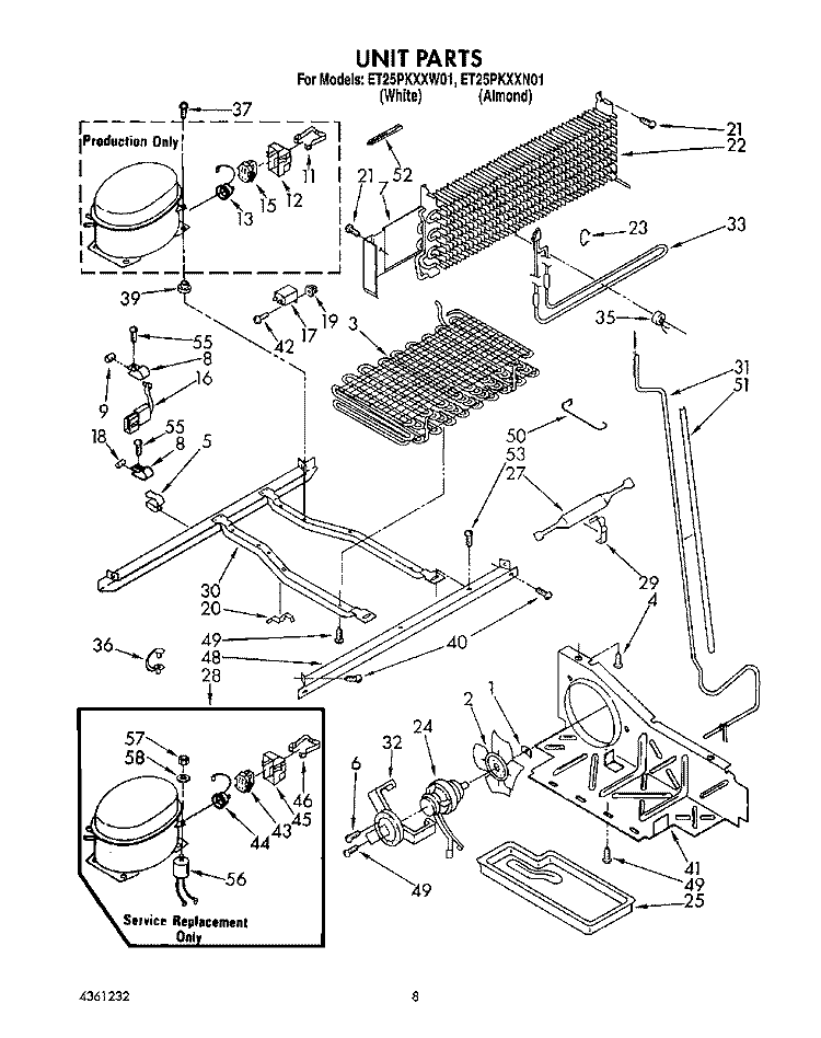 UNIT Diagram and Parts List for ET25PKXXN01  Whirlpool Refrigerator