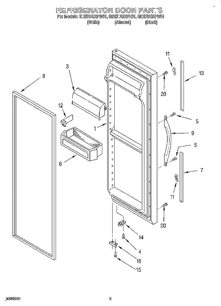 REFRIGERATOR DOOR Diagram and Parts List for GD27DQXFB01  Whirlpool Refrigerator