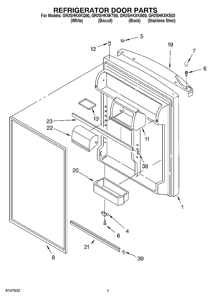 REFRIGERATOR DOOR Diagram and Parts List for GR2SHKXKS00  Whirlpool Refrigerator