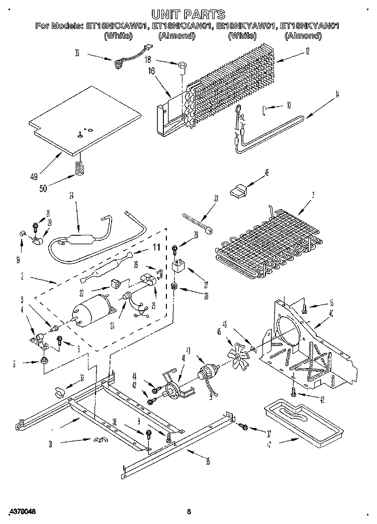 UNIT Diagram and Parts List for ET18NKXAW01  Whirlpool Refrigerator