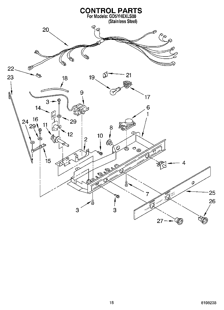 CONTROL Diagram and Parts List for GD5YHEXLS00  Whirlpool Refrigerator