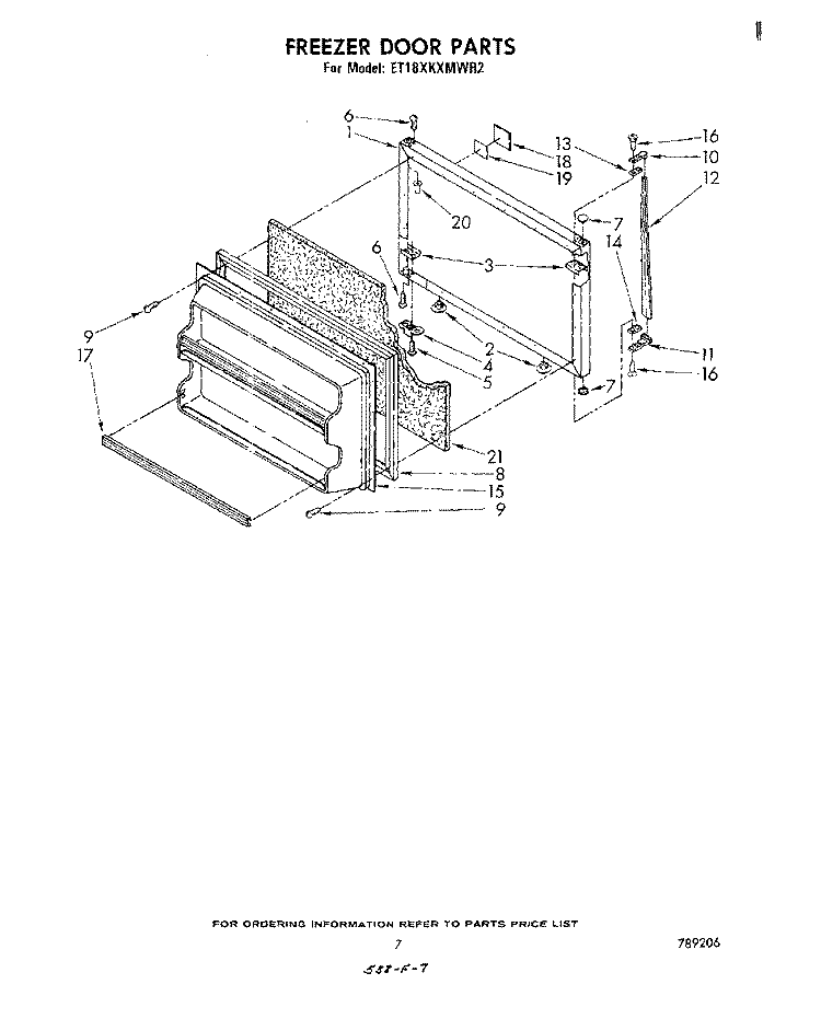 FREEZER DOOR Diagram and Parts List for ET18XKXMWR2  Whirlpool Refrigerator