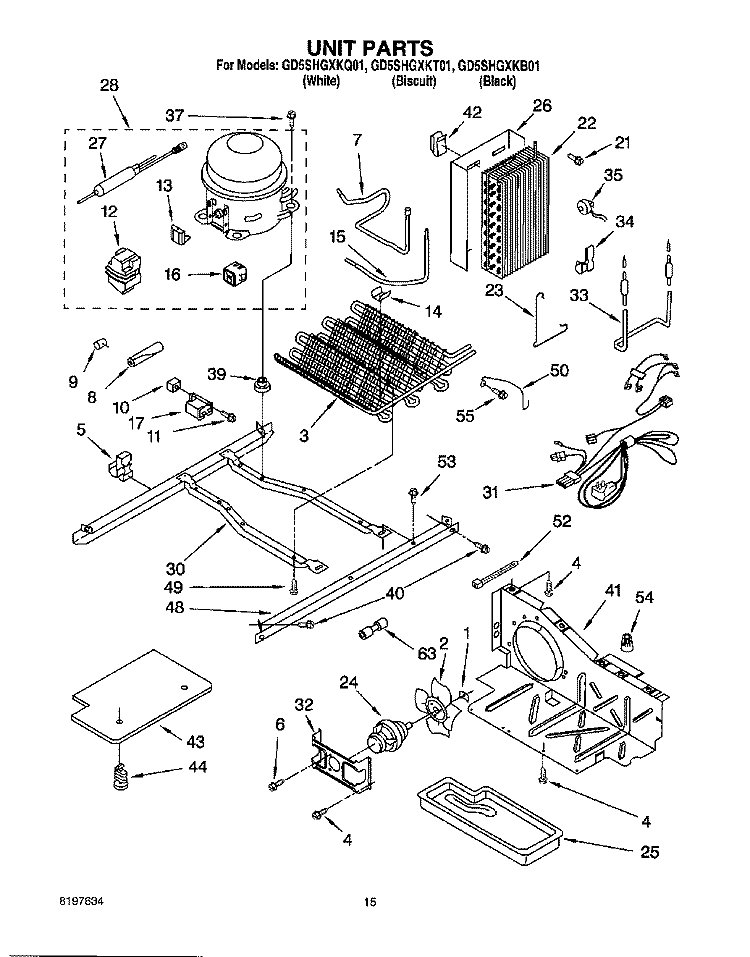 UNIT Diagram and Parts List for GD5SHGXKB01  Whirlpool Refrigerator